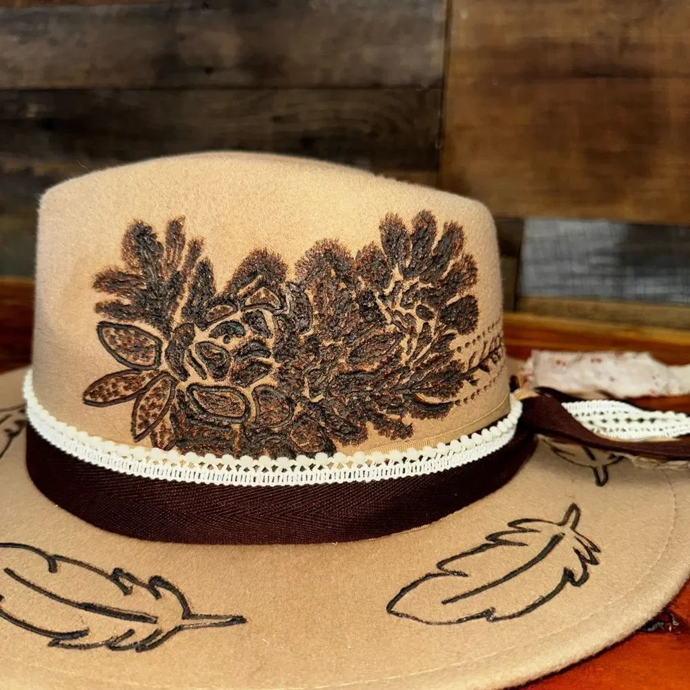 🔥HOMEMADE One-of-a-Kind Handmade Pyrography Hat – Western Chic Vibes 🔥 - Picture 4 of 11